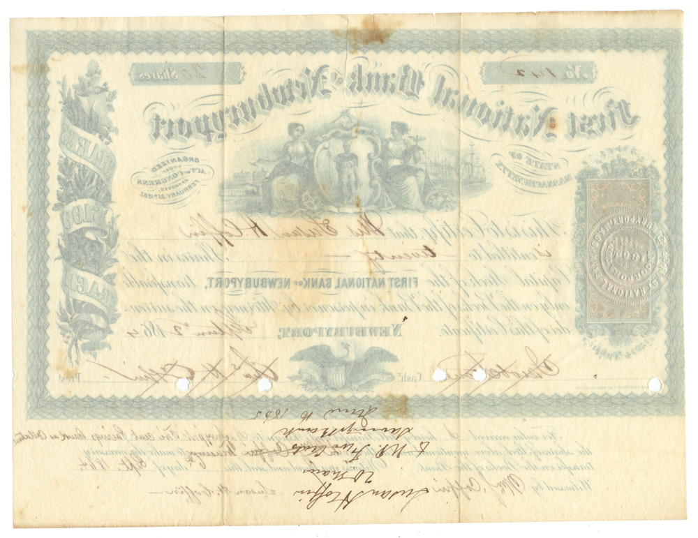 First National Bank of Newburyport Stock Certificate