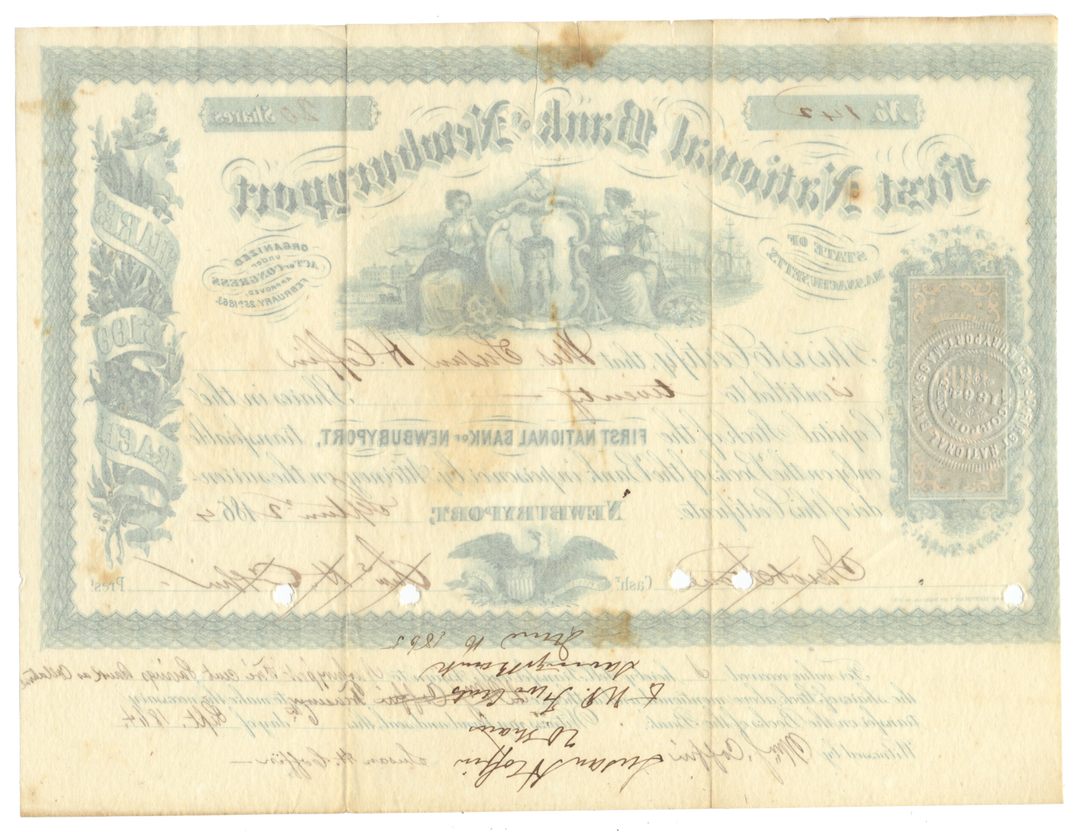 First National Bank of Newburyport Stock Certificate