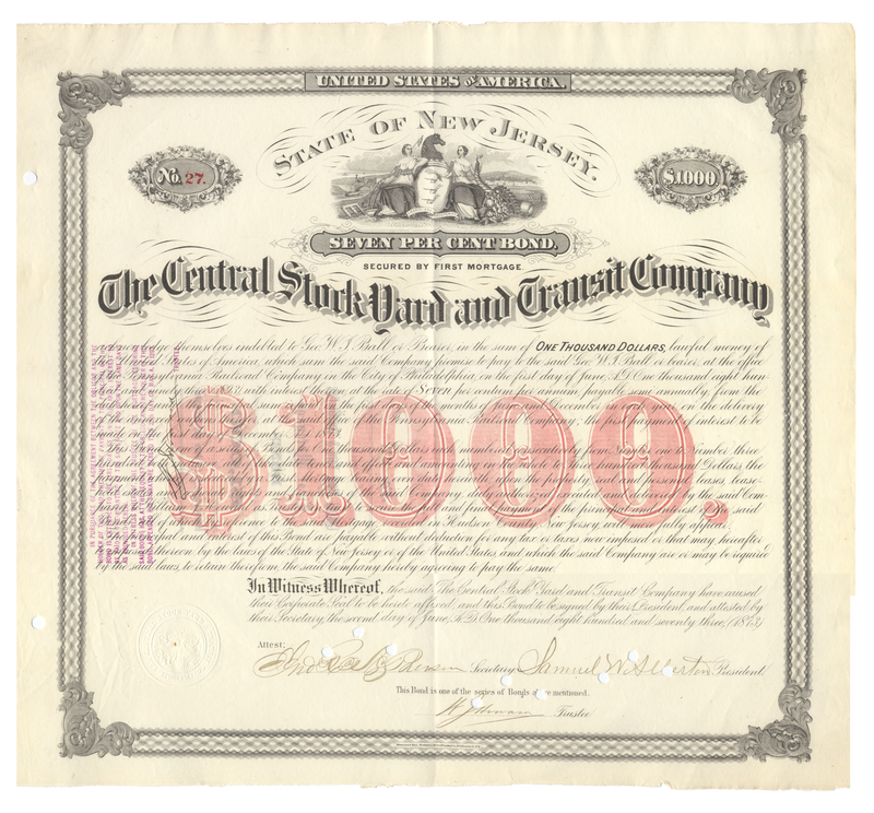 Central Stock Yard and Transit Company Bond Certificate