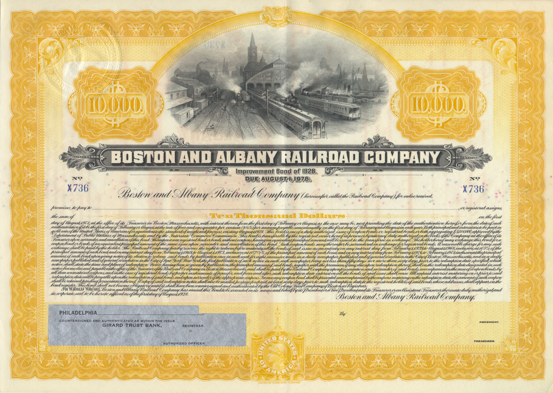 Boston and Albany Railroad Company Bond Certificate