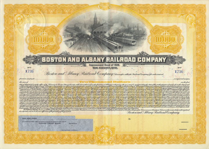 Boston and Albany Railroad Company Bond Certificate