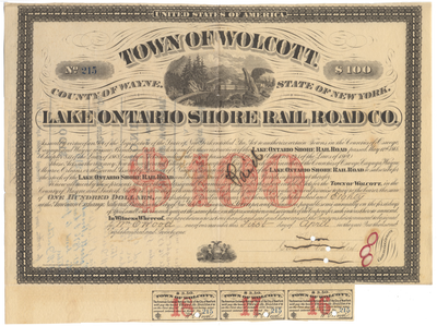 Lake Ontario Shore Rail Road Co. (Town of Wolcott, New York) Bond Certificate