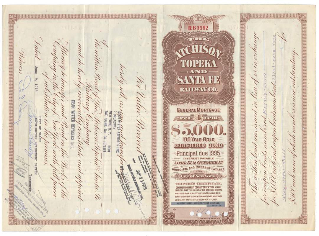 Atchison, Topeka and Santa Fe Railway Company Bond Certificate