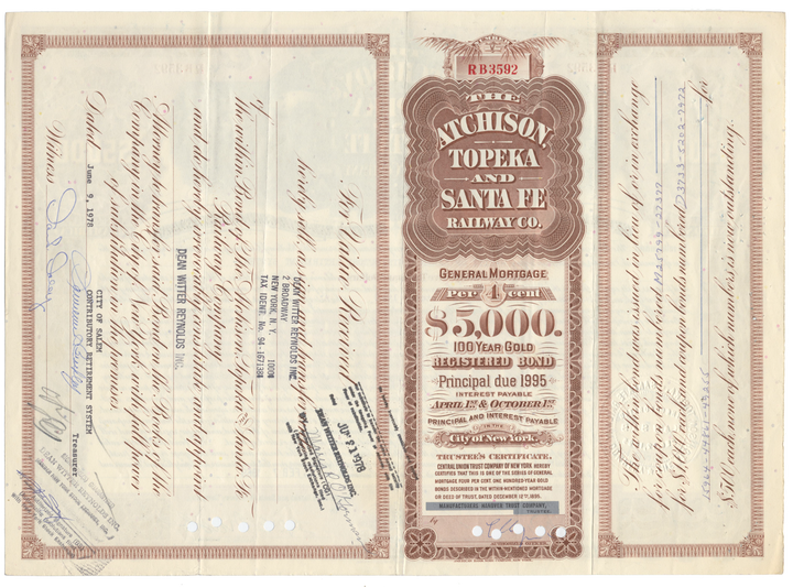 Atchison, Topeka and Santa Fe Railway Company Bond Certificate