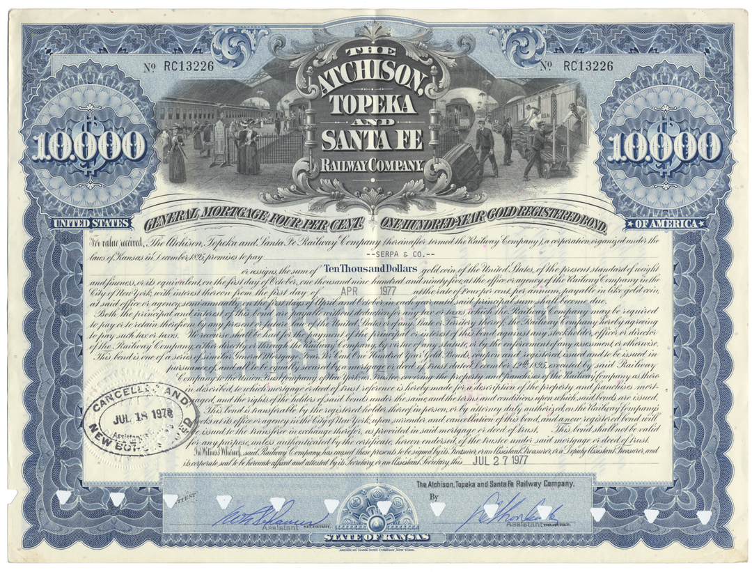 Atchison, Topeka and Santa Fe Railway Company Bond Certificate