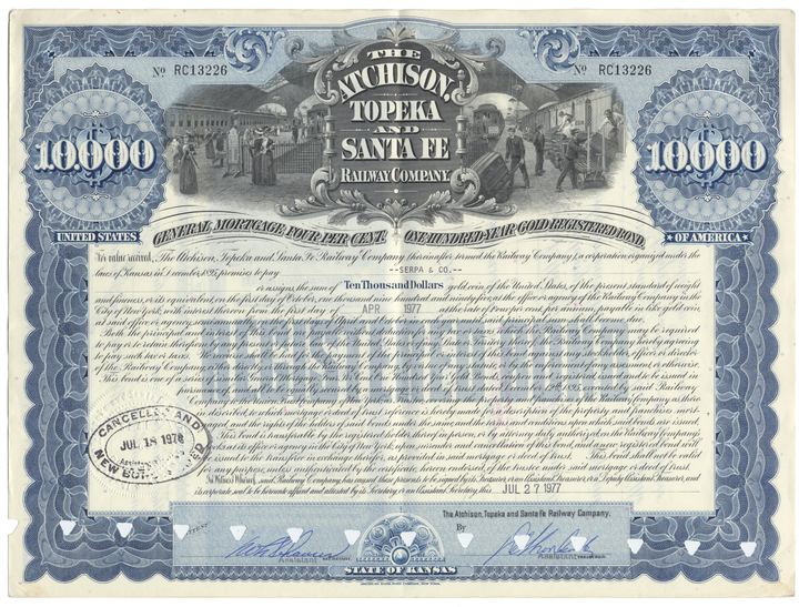 Atchison, Topeka and Santa Fe Railway Company Bond Certificate