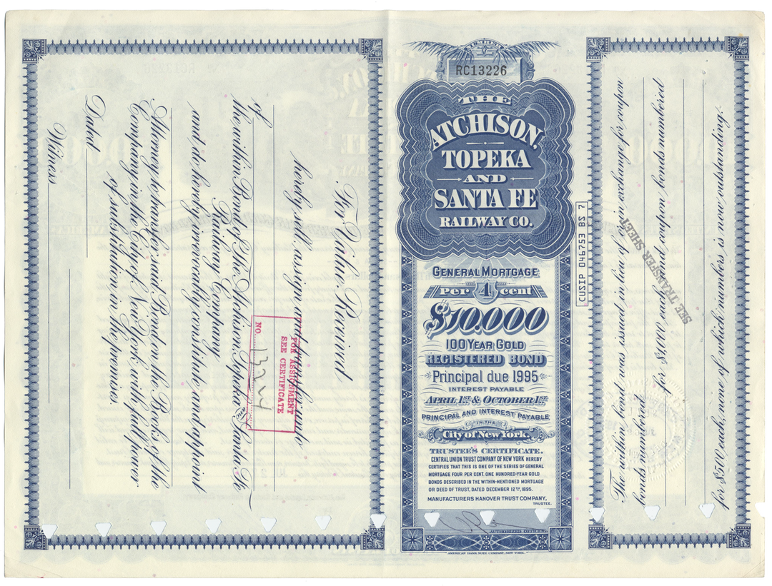 Atchison, Topeka and Santa Fe Railway Company Bond Certificate