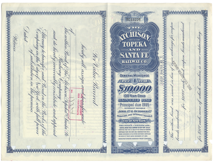 Atchison, Topeka and Santa Fe Railway Company Bond Certificate