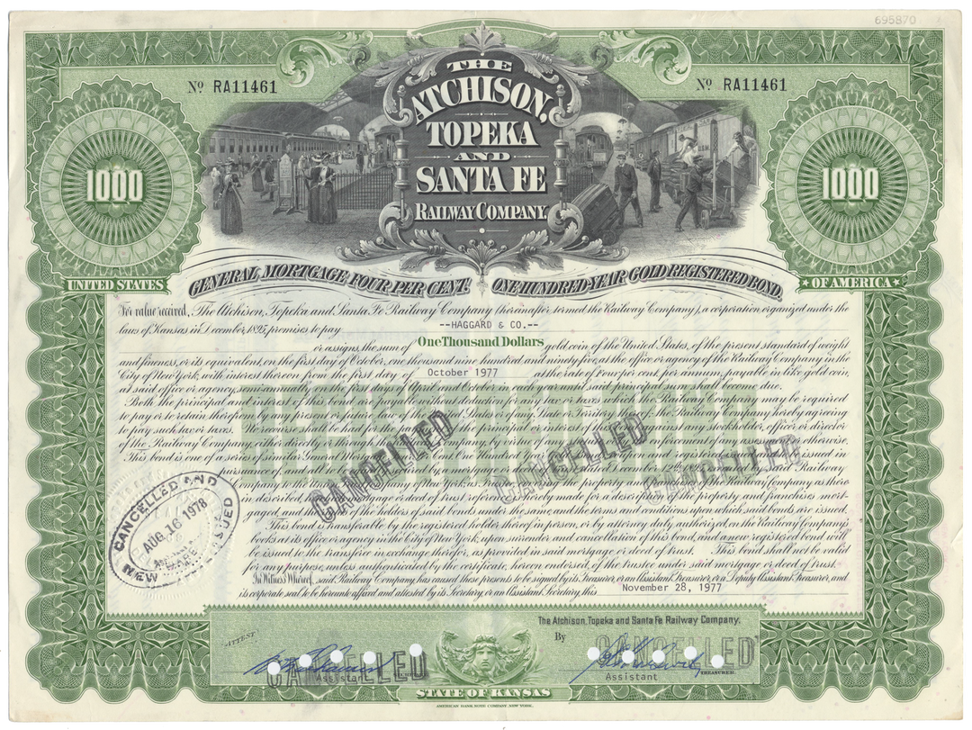 Atchison, Topeka and Santa Fe Railway Company Bond Certificate