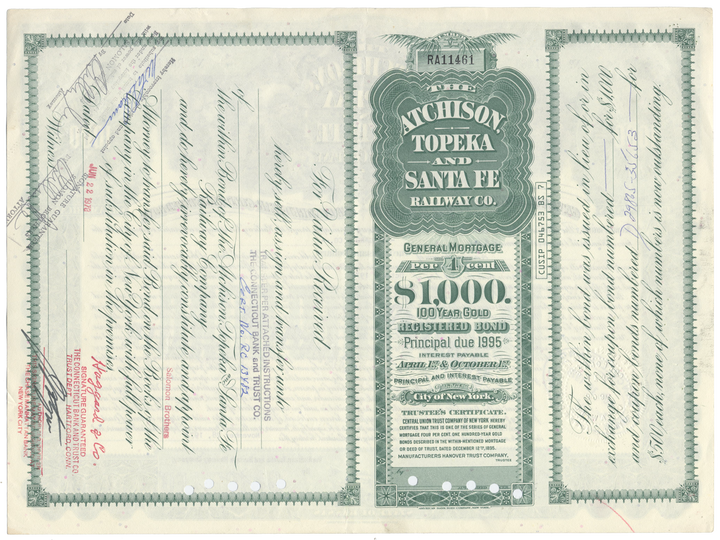 Atchison, Topeka and Santa Fe Railway Company Bond Certificate