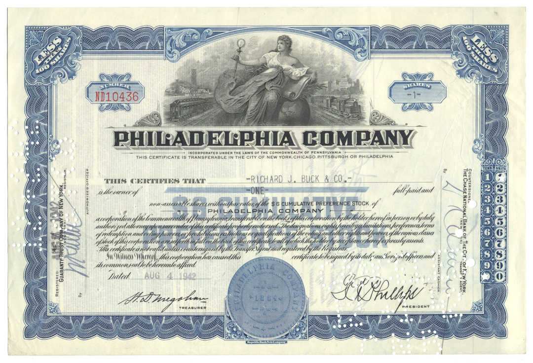 Philadelphia Company Stock Certificate