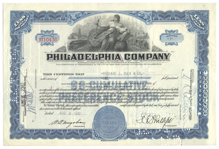 Philadelphia Company Stock Certificate