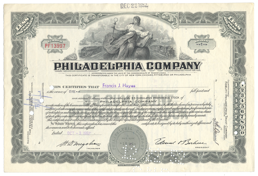 Philadelphia Company Stock Certificate