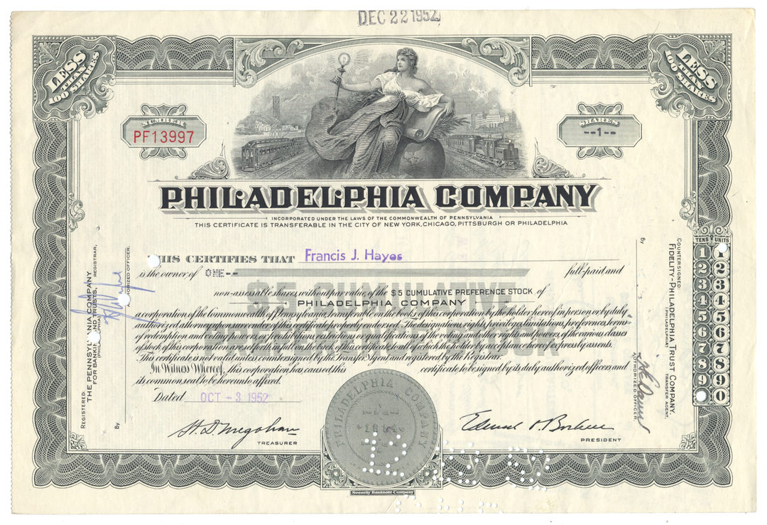 Philadelphia Company Stock Certificate