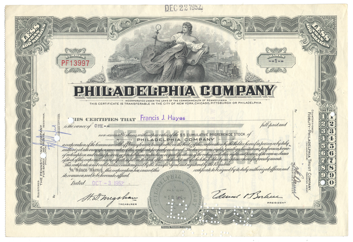 Philadelphia Company Stock Certificate