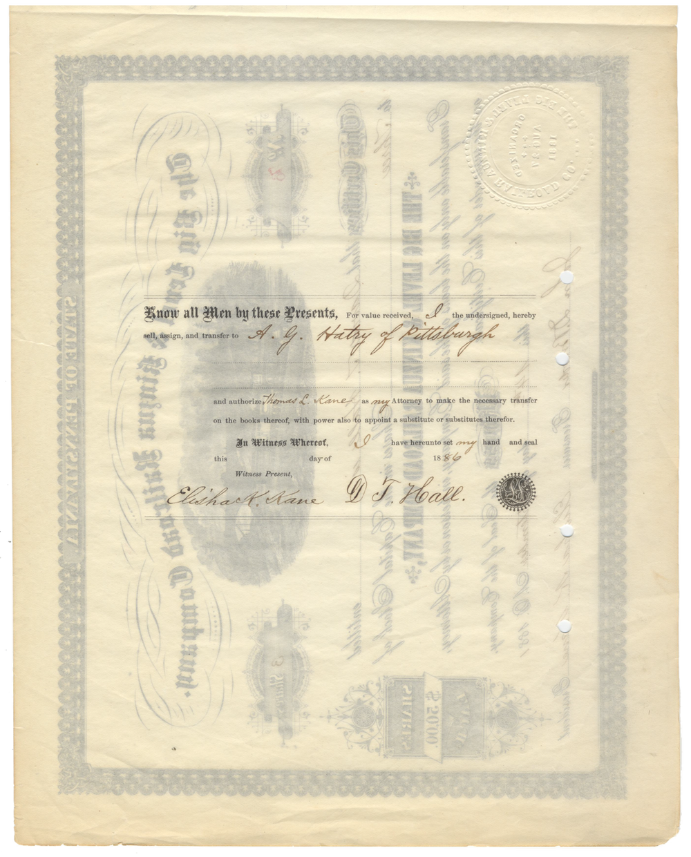 Big Level & Kinzua Railroad Company Stock Certificate