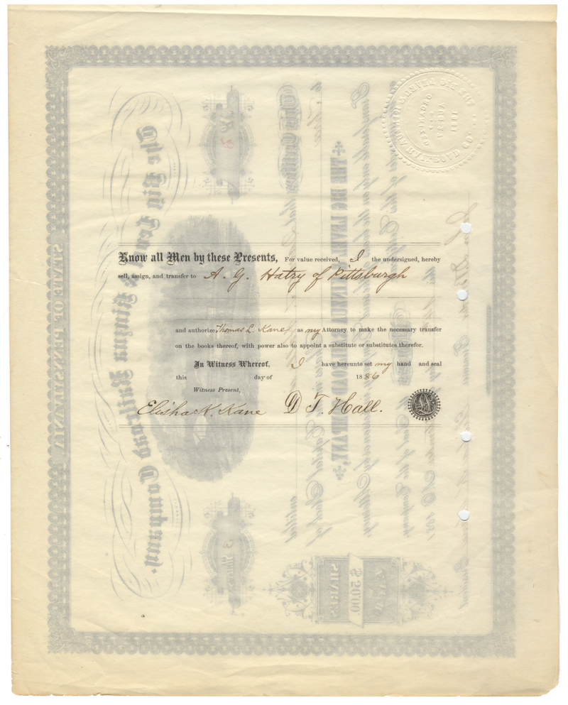 Big Level & Kinzua Railroad Company Stock Certificate