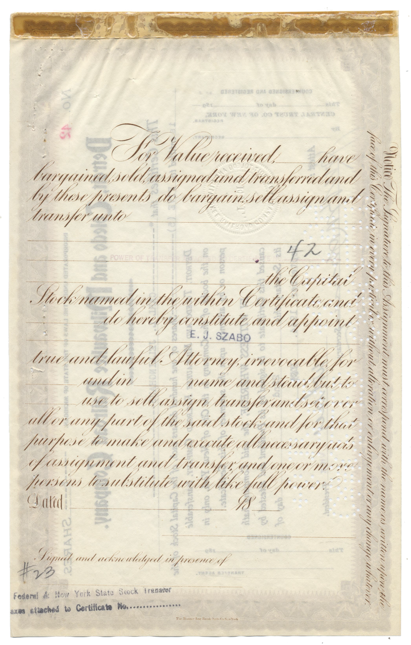 Detroit, Toledo and Milwaukee Railroad Company Stock Certificate