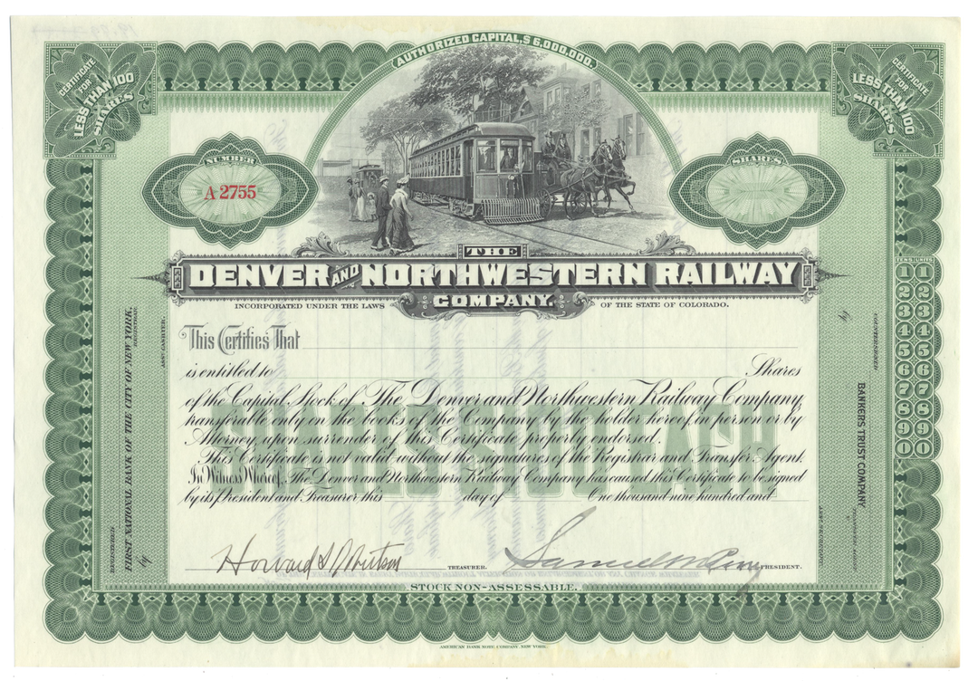 Denver and Northwestern Railway Company Stock Certificate