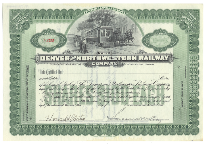 Denver and Northwestern Railway Company Stock Certificate