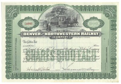 Denver and Northwestern Railway Company Stock Certificate