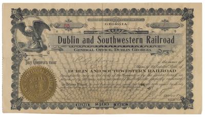 Dublin and Southwestern Railroad Stock Certificate