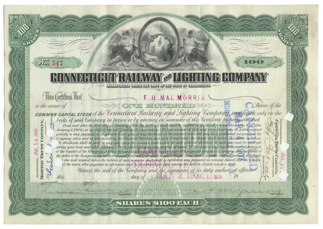 Connecticut Railway and Lighting Company Stock Certificate