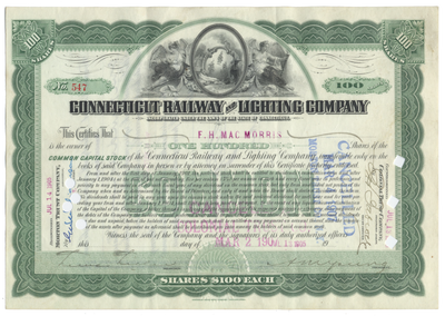 Connecticut Railway and Lighting Company Stock Certificate