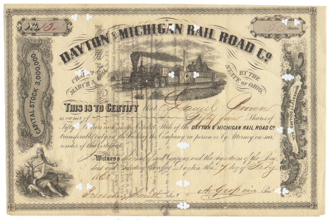 Dayton and Michigan Rail Road Co. Stock Certificate