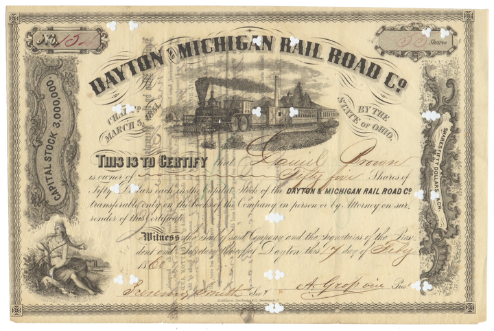 Dayton and Michigan Rail Road Co. Stock Certificate