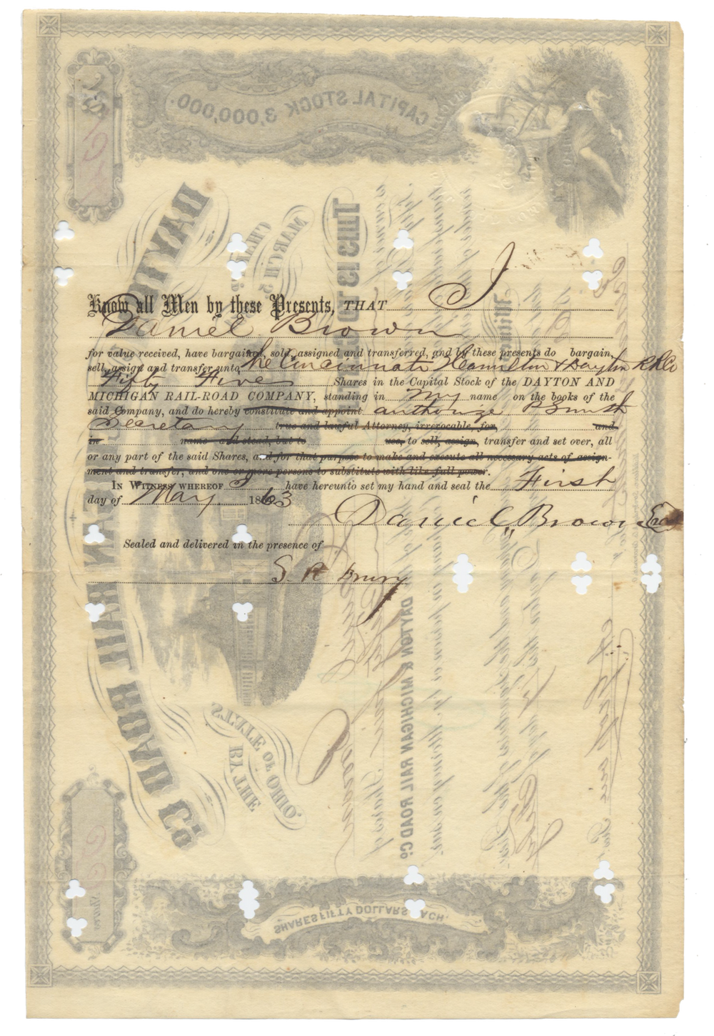 Dayton and Michigan Rail Road Co. Stock Certificate