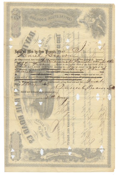 Dayton and Michigan Rail Road Co. Stock Certificate