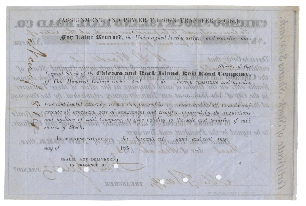 Chicago and Rock Island Rail Road Company Stock Certificate