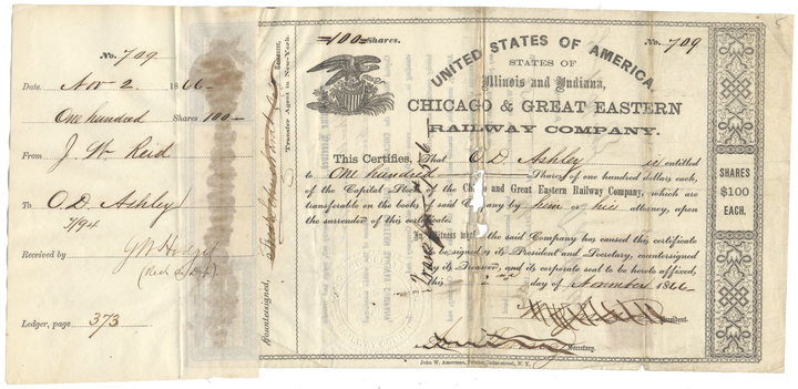 Chicago & Great Eastern Railway Company Stock Certificate