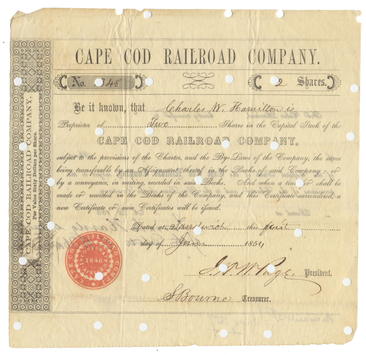 Cape Cod Railroad Company Stock Certificate