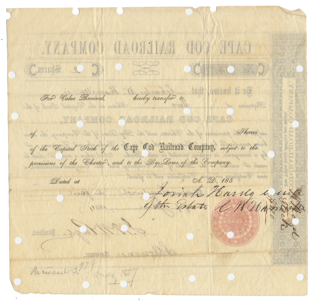 Cape Cod Railroad Company Stock Certificate