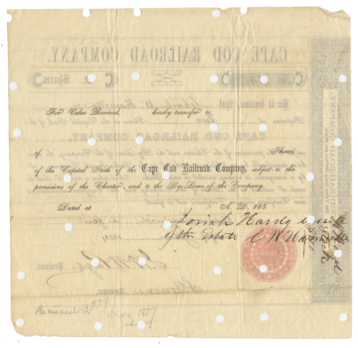 Cape Cod Railroad Company Stock Certificate