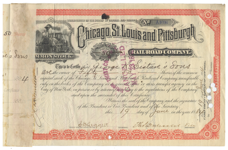 Chicago, St. Louis and Pittsburgh Railroad Company Stock Certificate