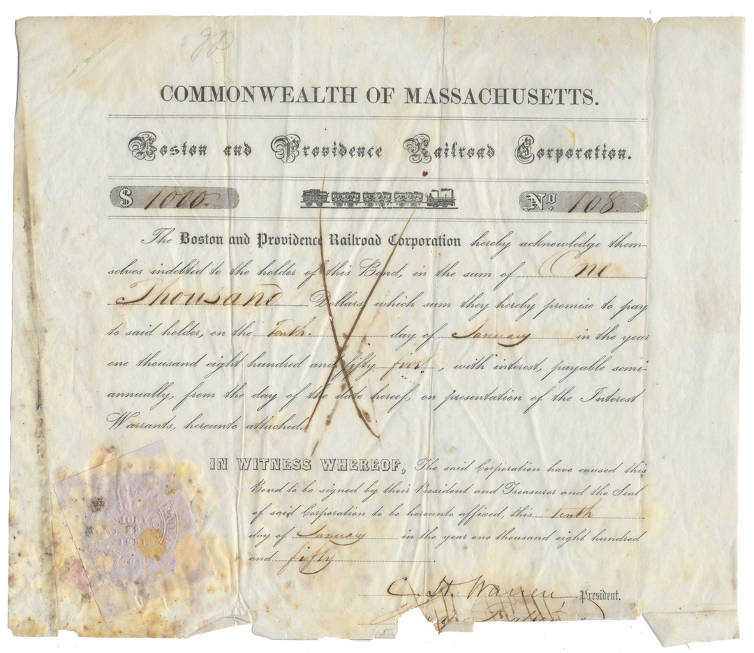 Boston and Providence Railroad Corporation Bond Certificate