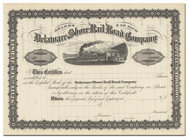 Delaware Shore Rail Road Company Stock Certificate