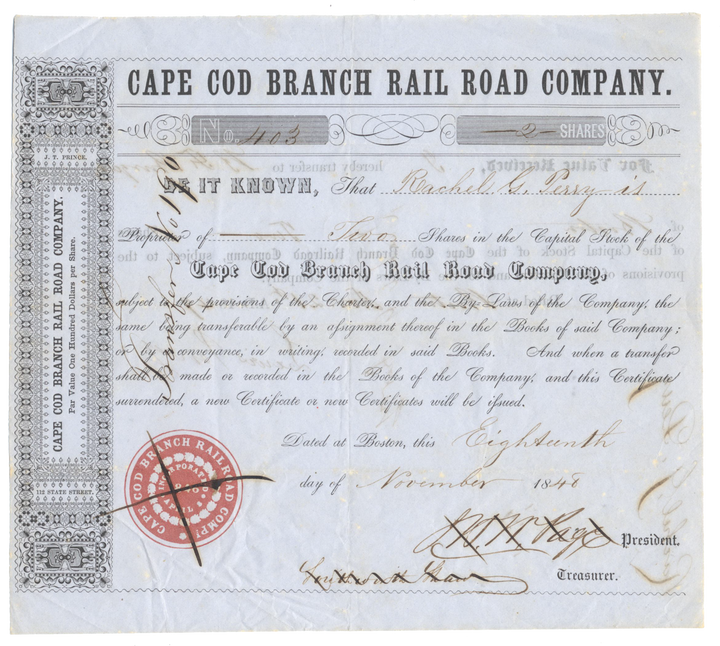 Cape Cod Branch Rail Road Company Stock Certificate