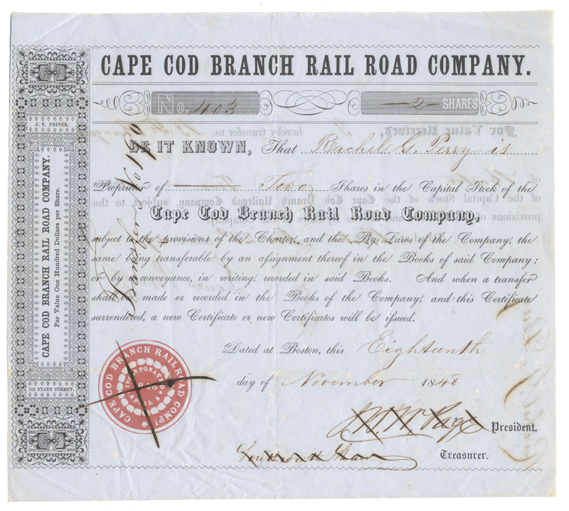 Cape Cod Branch Rail Road Company Stock Certificate