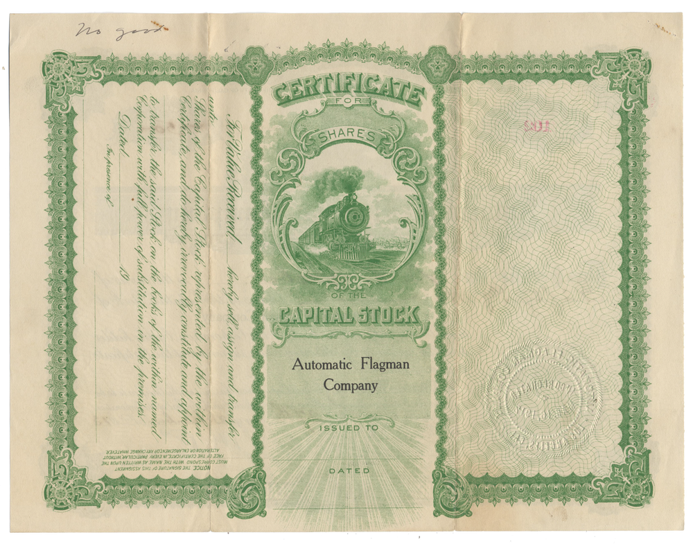 Automatic Flagman Company Stock Certificate