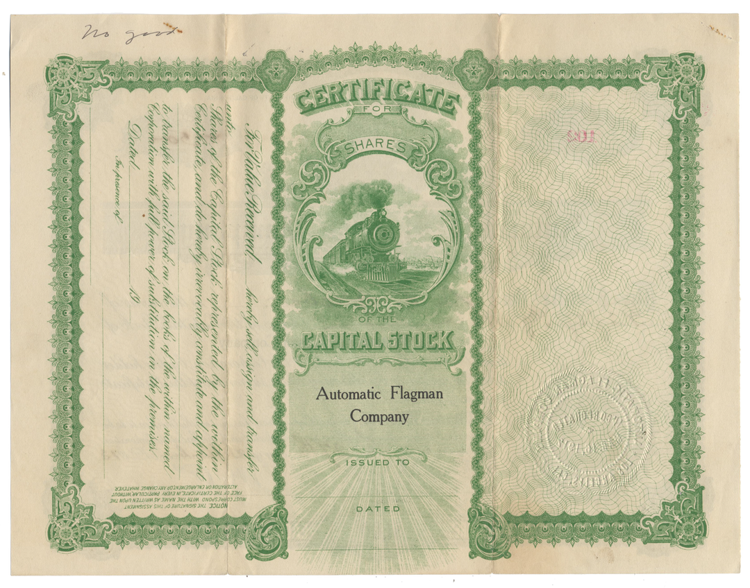 Automatic Flagman Company Stock Certificate