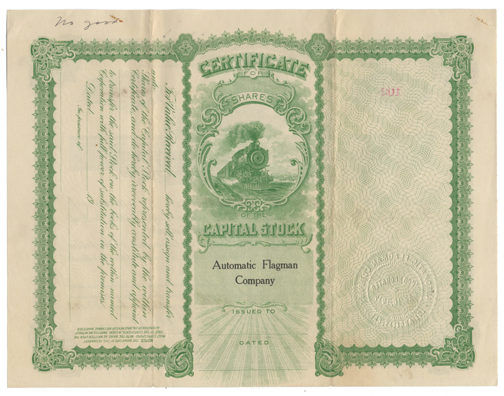 Automatic Flagman Company Stock Certificate