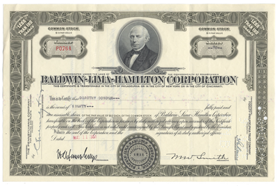 Baldwin-Lima-Hamilton Corporation Stock Certificate