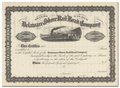 Delaware Shore Rail Road Company Stock Certificate