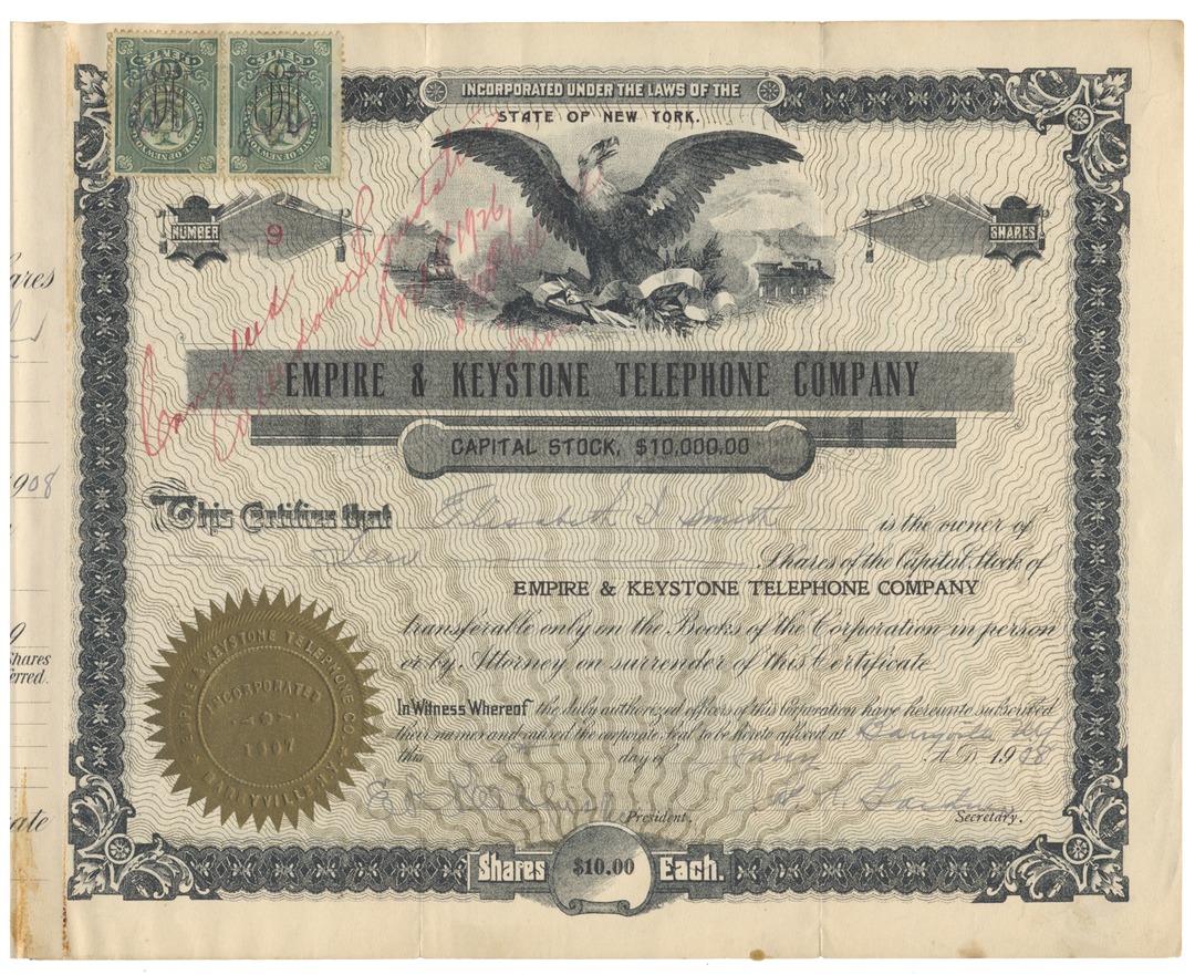 Empire & Keystone Telephone Company Stock Certificate