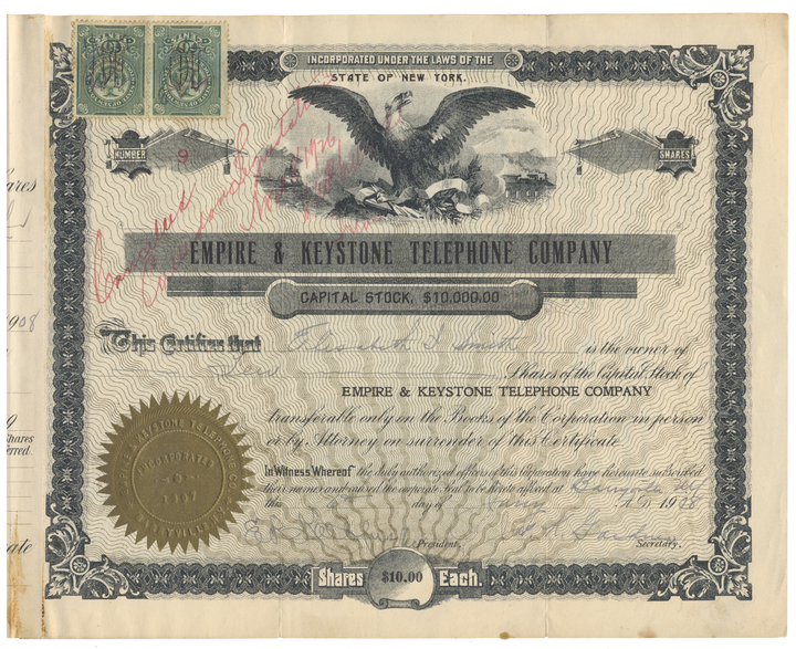 Empire & Keystone Telephone Company Stock Certificate