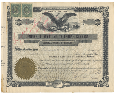 Empire & Keystone Telephone Company Stock Certificate